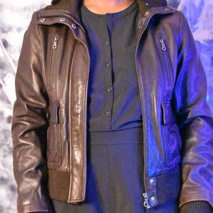 100% Genuine Brown Leather Punk Rave moto jacket biker motorcycle ed hardy